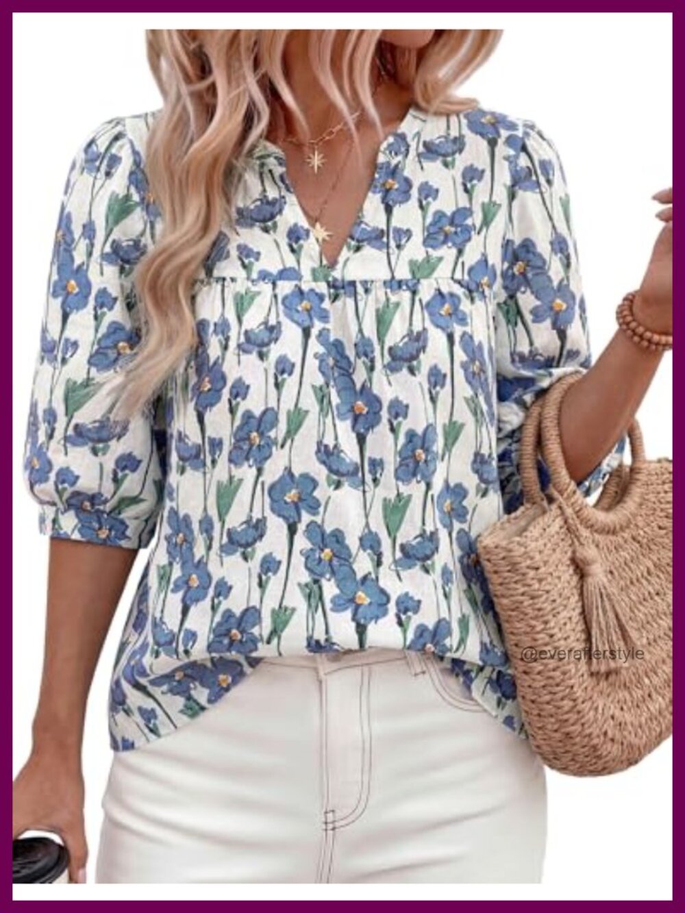 PRETTYGARDEN Womens Summer Floral V-Neck Ruffled Blouse Short Sleeve Boho Top